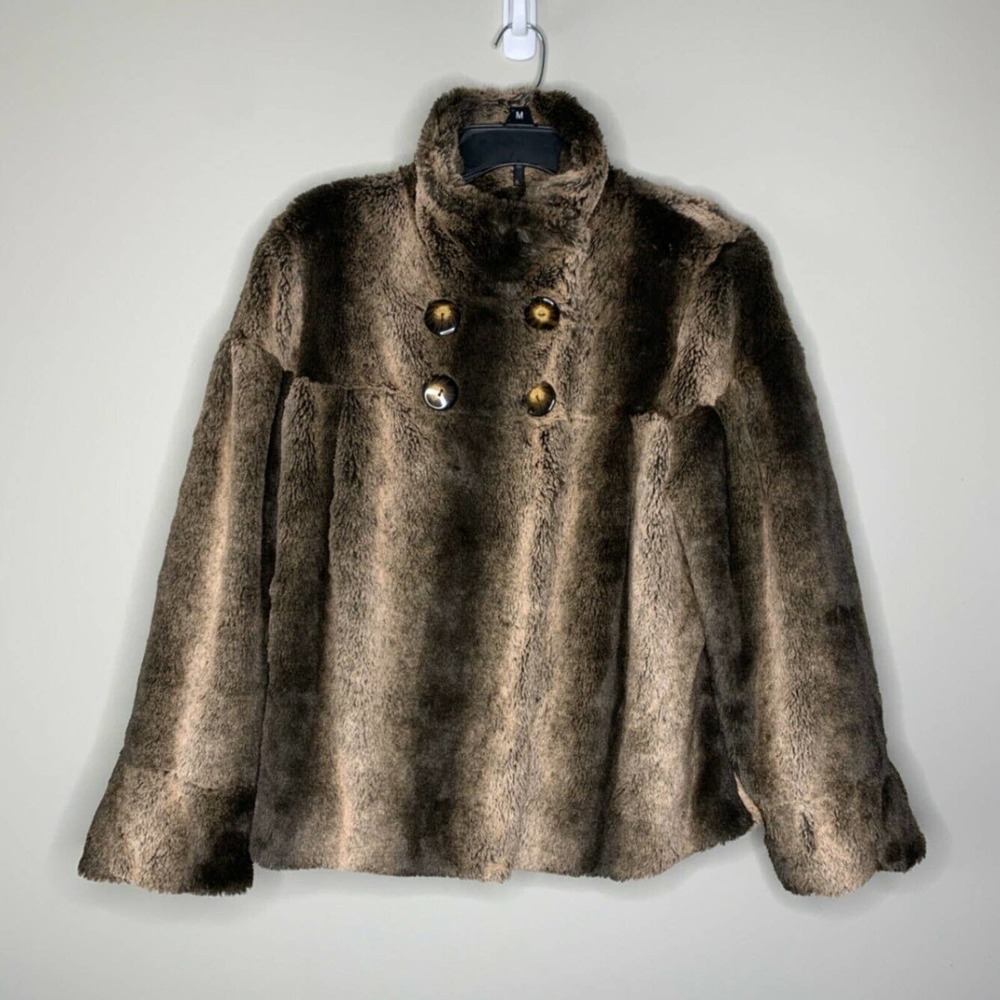 Vintage Faux Fur Du Monde Button Up Brown Coat Jacket Size Large
